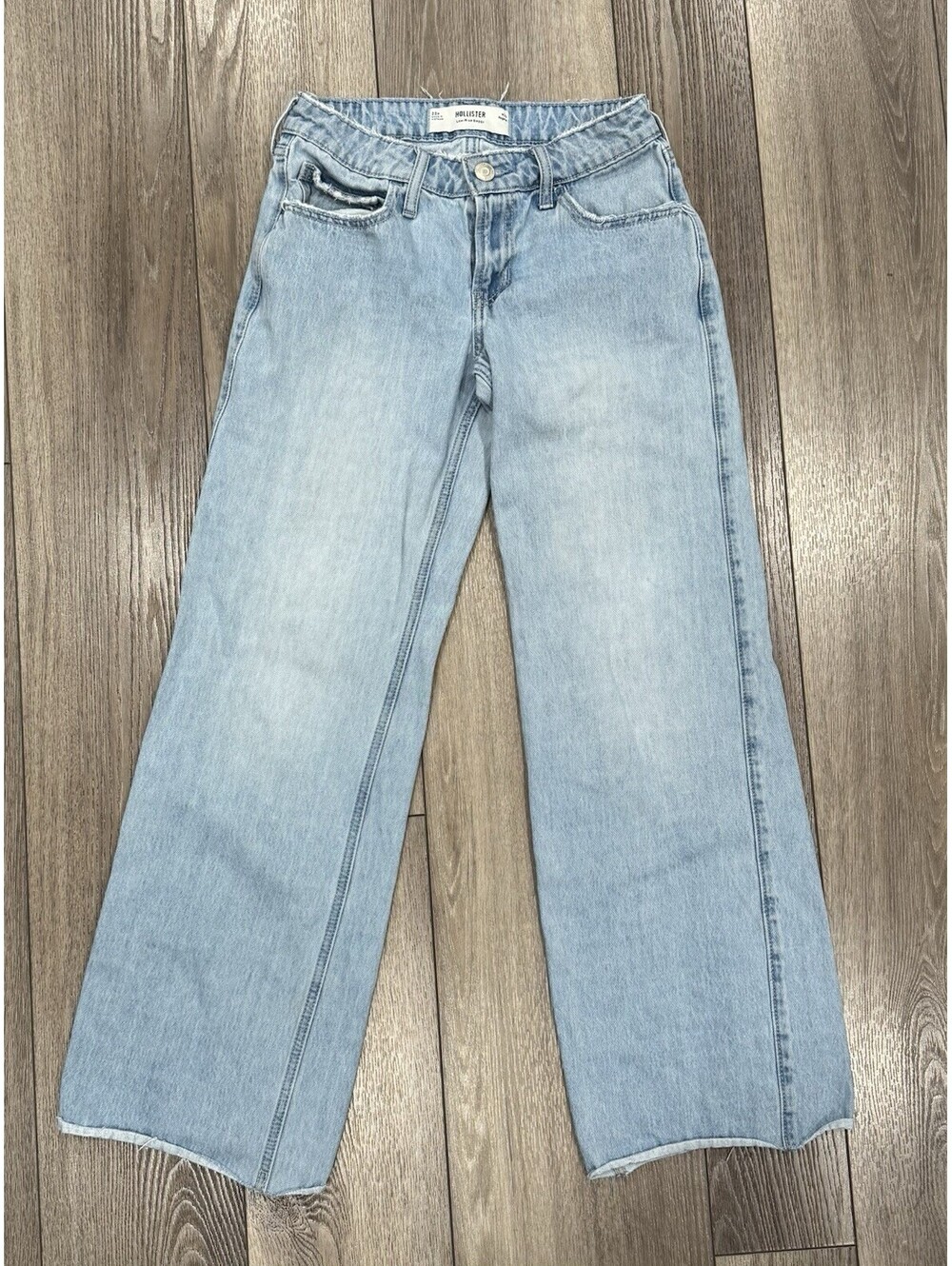 Hollister Jeans Womens Size 00r 24w Blue Denim Low Rise Baggy Jean Raw Hem